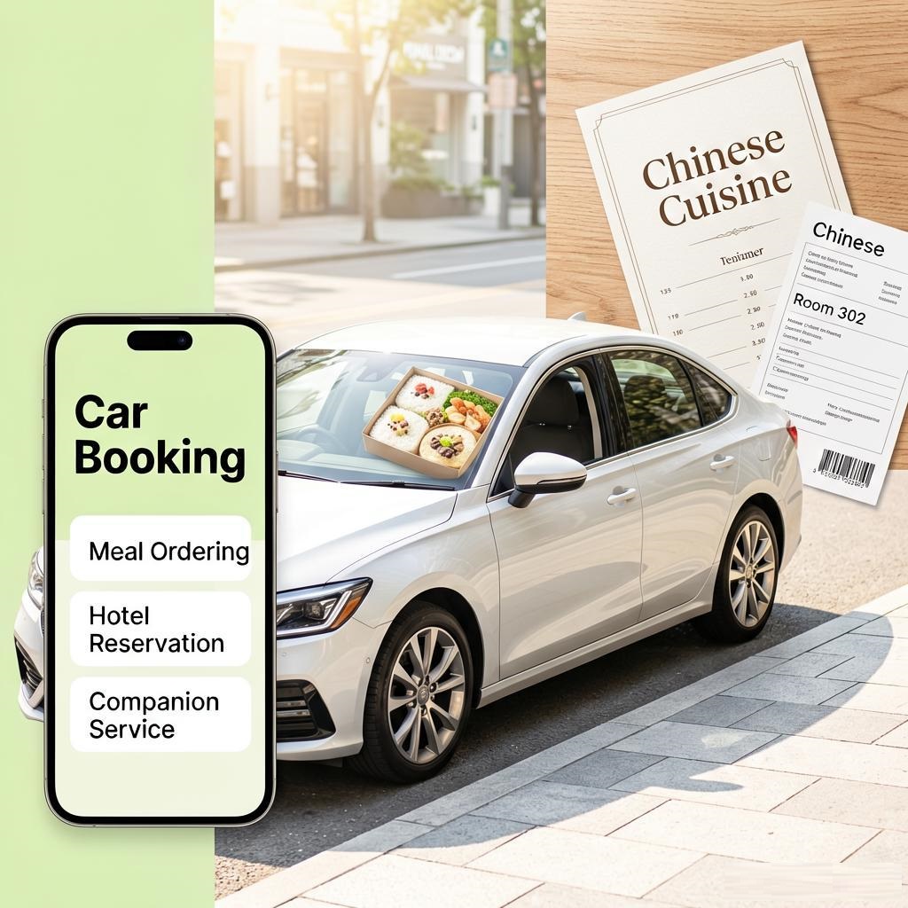Provide services such as booking a car, ordering a meal, booking a hotel, and accompanying guests01