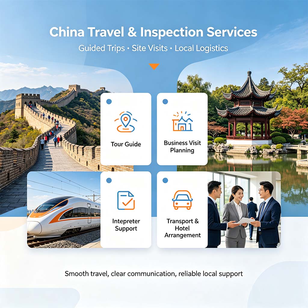 Tour guide, inspection supporting services CAXWAY provides the following services to foreign clients in China: tourism guidance and inspection support services